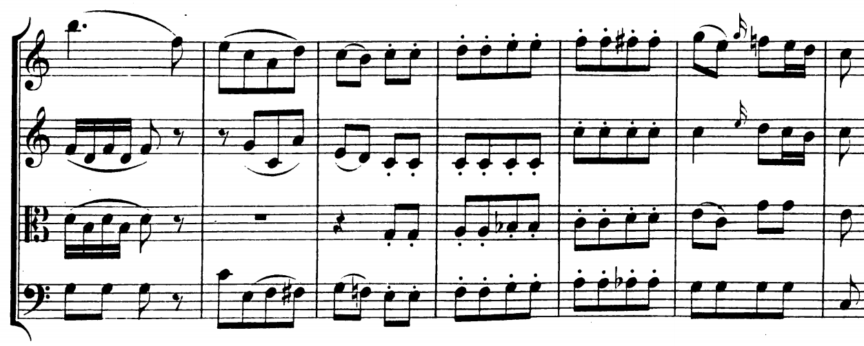 French augmented-sixth chord in mm. 10–16 of Mozart's String Quartet, K. 465, iv.
